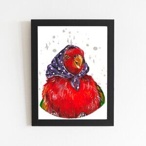 Chattering Lorikeet Babushka Art Print, Acrylic Bird Painting of Chattering Lory